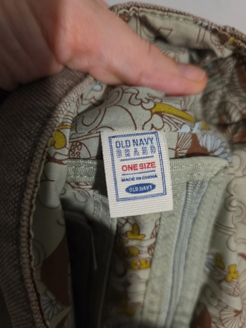 Old Navy Taupe Canvas Messenger Bag with Gold Studs Mushrooms